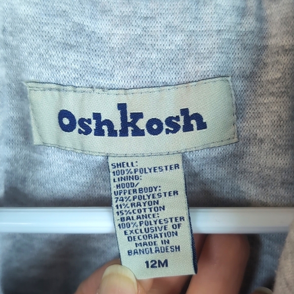 Vintage Oshkosh 12M Navy Blue Full Zip Windbreaker Hooded Track Jacket Lined - Picture 6 of 6